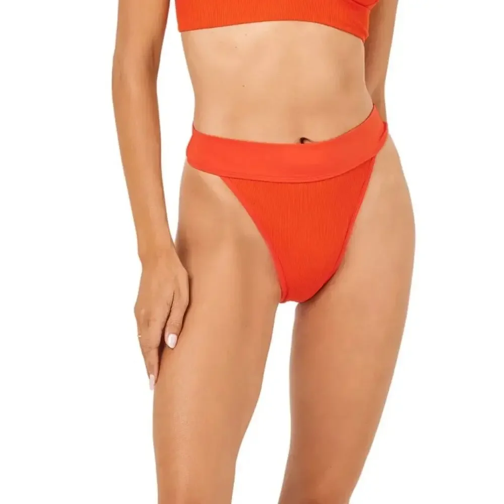 L*Space Bikini Bottom High Cut Ribbed Size XS Orange NEW